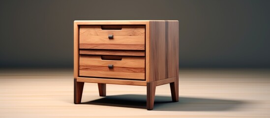 A small wooden cabinet with three drawers is displayed, suitable for use as a bedside table or nightstand in home interiors.