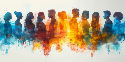 Colorful upper body silhouettes of different working people as human resources and inclusion concept,generative ai