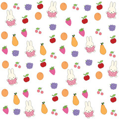 Cartoon Bunny and fruits Seamless Pattern