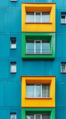 Colorful facade of a modern apartment building, Generative AI illustrations.