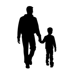 Vector silhouette of father with his son on white background.  