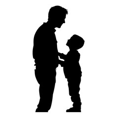 Vector silhouette of father with his son on white background.  