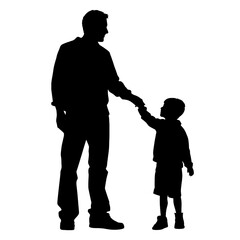 Vector silhouette of father with his son on white background.  