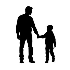 Vector silhouette of father with his son on white background.  