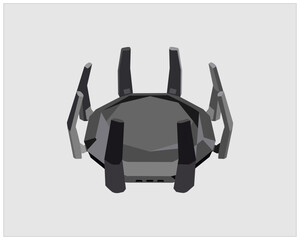 Realistic Wireless Router with the antenna. Signs on a separate layer. Wireless router isolated on grey background.