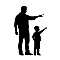 Vector silhouette of father with his son on white background.  