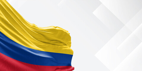 Colombia national flag cloth fabric waving on white beautiful Background.