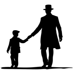 Vector silhouette of father with his son on white background.  