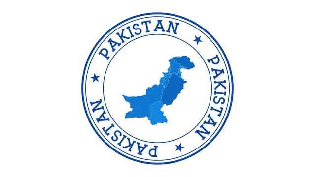 Pakistan intro. Badge with the circular name and map of the country. Pakistan round logo animation.