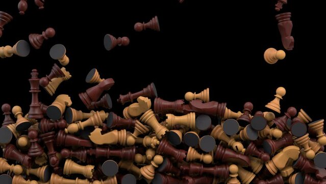 Falling chess figures – 3d render with alpha channel.