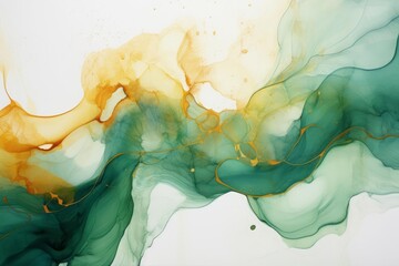 Fluid watercolor movements of rich green and gold pastel shades. Quiet luxury.