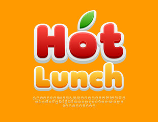 Vector advertising flyer Hot Lunch. Creative Yellow Font. 3D Alphabet Letters and Numbers set.