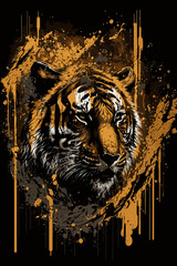 Tiger Design In Color Splash Style. Wildlife Big Cat Animal In Nature.