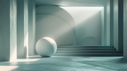 An abstract landscape of 3D geometric shapes