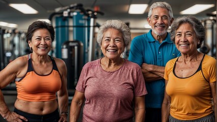 Smiling Seniors Support Each Other in the Gym