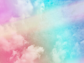 beauty sweet pastel blue and red colorful with fluffy clouds on sky. multi color rainbow image....