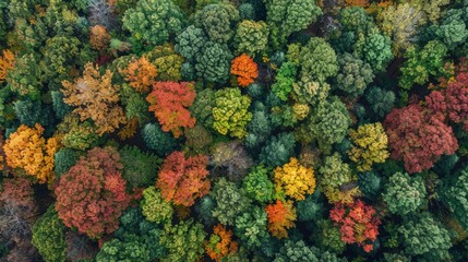 An aerial capture of seasonal changes in a deciduous forest