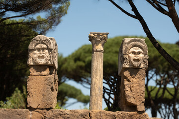 Stone Masks in the Roman Amphitheater at  Ostia Antica