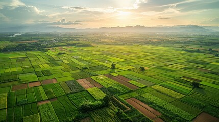 An aerial tour over a vast agricultural landscape
