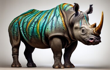 Coulred striped rhino on light grey background
