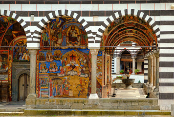  Frescoes under the arcades of the Rila monastery.