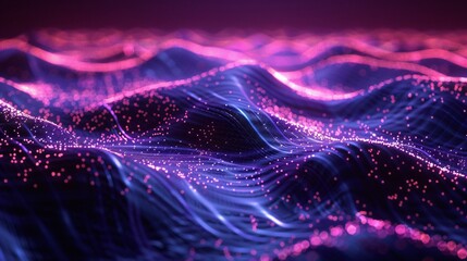 A vibrant neon wave pattern flowing across.