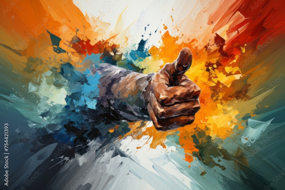 Wall mural vibrant abstract painting of a hand with thumb up gesture