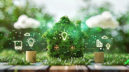 An eco-friendly home office equipped with cloud computing technology for green