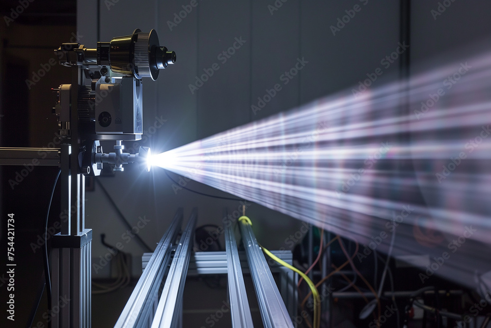 Wall mural light shines from an optical experiment in a lab