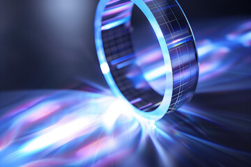 high tech luminous ring emitting a spectrum of light rays