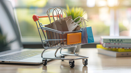 Miniature shopping cart, perfect for articles about commerce, lack of money, poverty vs. wealth, background