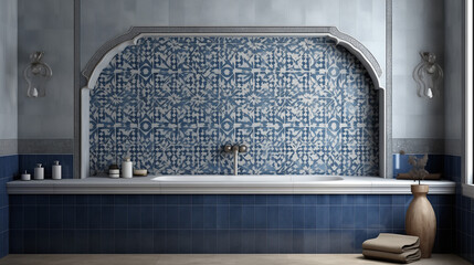 Moroccan-inspired tiles forming intricate patterns on a bathroom wall, bringing a touch of exoticism to a uniquely designed space