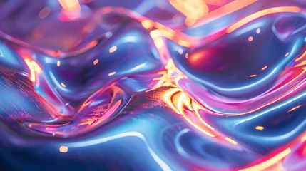 Foto op Canvas A liquid metal texture with neon reflections in zero gravity. © Anthony