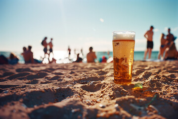 glass of beer on the beach