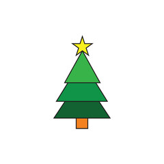 Christmas trees Colorful illustration in flat cartoon style, Editable vector stroke template