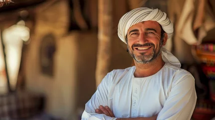 Zelfklevend Fotobehang smiling Arabian man with arms crossed © Sasint