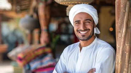 Deurstickers smiling Arabian man with arms crossed © Sasint