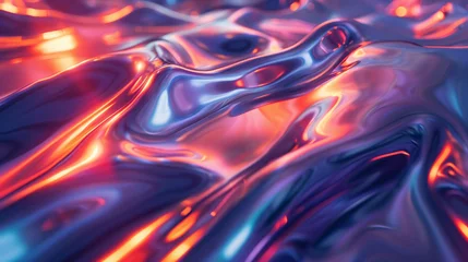 Foto op Canvas A liquid metal texture with neon reflections in zero gravity. © Anthony
