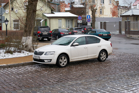 Kaliningrad, Russia - February 03, 2022: Skoda Octavia Mk3 parked on city street.