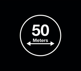 50 Meters distance icon. Vector measurement in meters, white circle isolated on black background