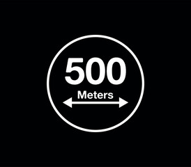 500 Meters distance icon. Vector measurement in meters, white circle isolated on black background