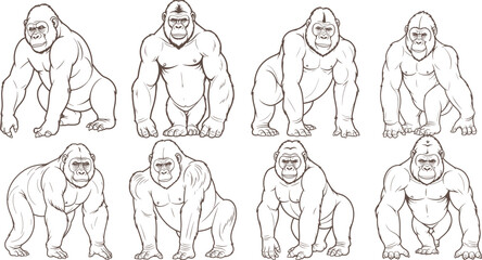 Gorilla hand drawn coloring page and outline vector design