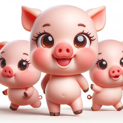 Obraz premium 3D funny pig cartoon. Fun animals for children's illustrations. AI generated