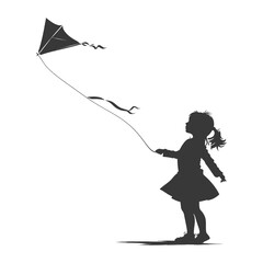 Fototapeta premium Silhouette little girl playing kite black color only