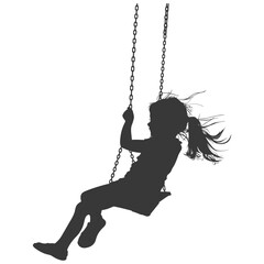 Silhouette little girl playing swing in the playground black color only