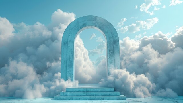 blue pastel rendering with podium and minimal cloud scene, minimal product display background 3d render sky clouds blue pastel.