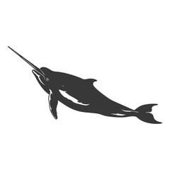 Obraz premium Silhouette narwhal animal black color only full body