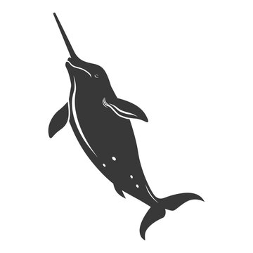 recommend clip art: Silhouette narwhal animal black color only full body