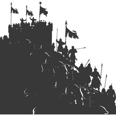 silhouette of a ancient war situation black color only