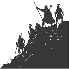 silhouette of a ancient war situation black color only